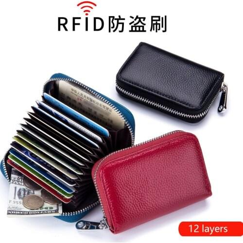 Genuine Leather Organizer RFID Credit Card Holder Men Business Card Holder Women Minimalist Travel Card Bag Wallets
