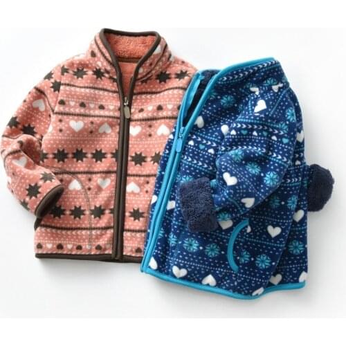 Kids Coat Fashion Print Zipper Baby Girls Jackets Polar Fleece Plus Velvet Warm Autumn Winter Boys Outwear Warm Child Clothes