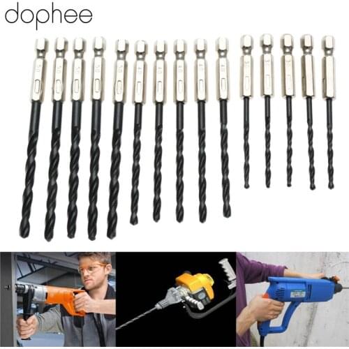 Dophee 15Pcs HSS Twist Drills Wood Tools 3/4/5mm High Speed Steel Titanium Coated Drill Bit Set 6.35mm Hex Shank for Woodworking