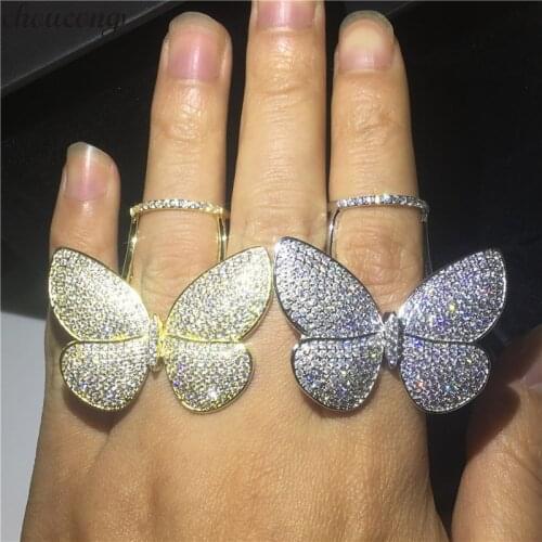 Choucong Elegant Flying Butterfly Ring Mrico Pave 299pcs 5A Zircon Cz 925 Sterling Silver Party Wedding Band Rings for women