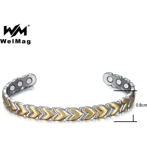 WelMag Elegant Heart Bracelets Bangles for Women Magnetic Blood Pressure Gold Copper Bracelet Femme Dropship 2020