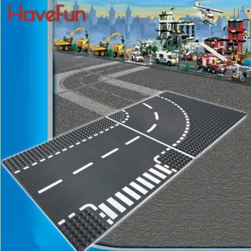 HaveFun City Road Street Baseplate Straight Crossroad Curve T-Junction Building Blocks Parts Bricks Base Plate dorp
