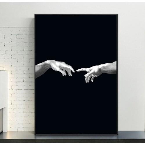 Creation Of Adam Creativity Canvas Art Pictures Hand To Hnad On Black Ground Canvas Paintings on the Wall Art Posters Cuadros