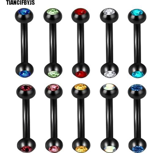 TIANCIFBYJS Surgical Steel Curved Barbell Eyebrow Ring Piercing Bar Crystal Earring Lip Labret Tragus Studs Helix Body Jewelry