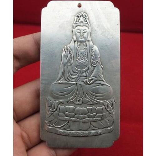 Chinese Tibetan silver carvings Buddha goddess of mercy Guanyin Statue