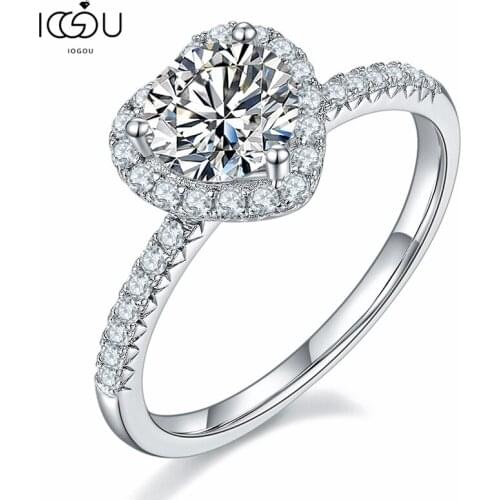 IOGOU 925 Sterling Silver Moissanite Promise Ring 1Ct VVS1 Moissanite Diamond Heart Wedding Rings For Women Engagement