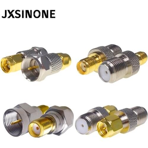 JXSINONE 4PC F Connector To SMA Connector Female Jack To Male Plug Straight RF Coaxial Adapter Gold Tone