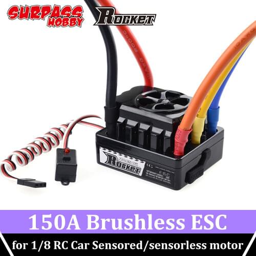 SURPASS HOBBY Rocket 150A ESC Brushless Sensored Electric Speed Controller Waterproof 6-8.4V/3A BEC for 1/5 1/8 RC Monster Car