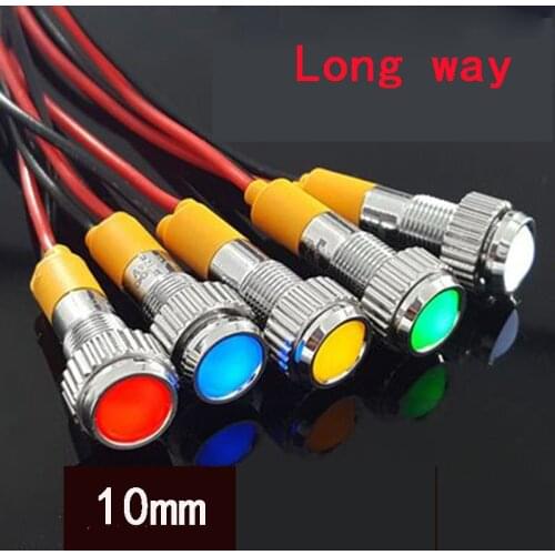 10mm Metal Indicator light waterproof Signal lamp 5V 6V 12 24V 220v with wire and LED indication lights Signal Convex light
