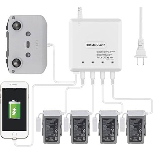 Mini Battery Charger 4 Batteries Charging Hub USB Interface for DJI Mavic Air 2 Drone Remote Controller Mobile Phone