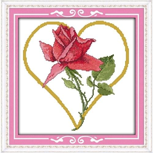 The rose in heart cross stitch kit flower 18ct 14ct 11ct count printed canvas stitching embroidery DIY handmade needlework
