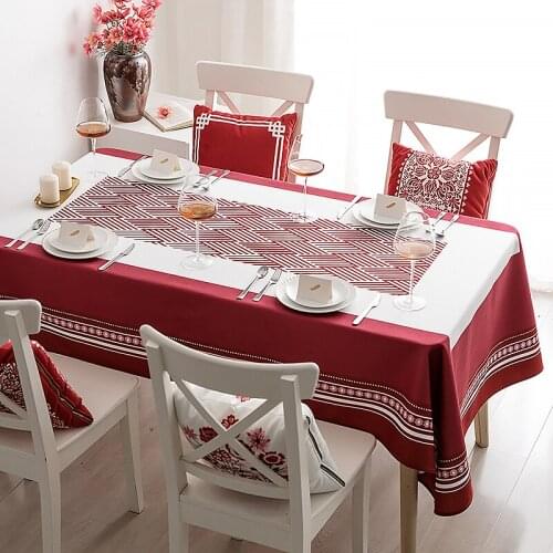 New Arrival Red Cotton Linen Tablecloth Christmas Decoration Rectangle Table Cover for Wedding Party Outdoor Dinning Table Cloth