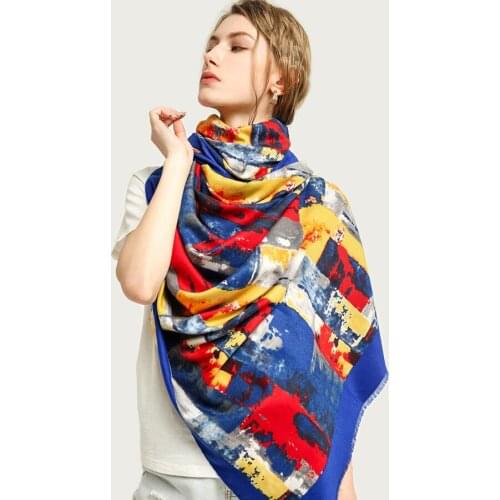 New Women Painting Large Hijab Scarf Cotton Soft Long Shawl Bright Print Design Warm Wrap [6791]