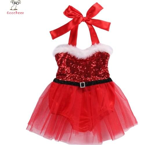 Newborn Kids Clothes Baby Girls Rompers Dress 2020 Santa Claus Sequin Jumpsuit Christmas Outfits Costume Bebe Baby Lace Bodysuit