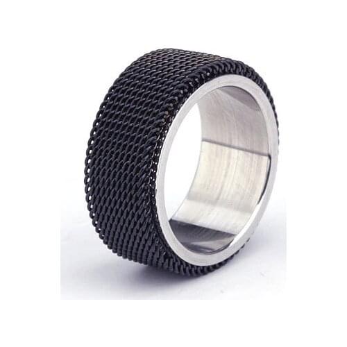 Wholesale Double rotating316L Stainless Steel lovers rings men black net design jewelry