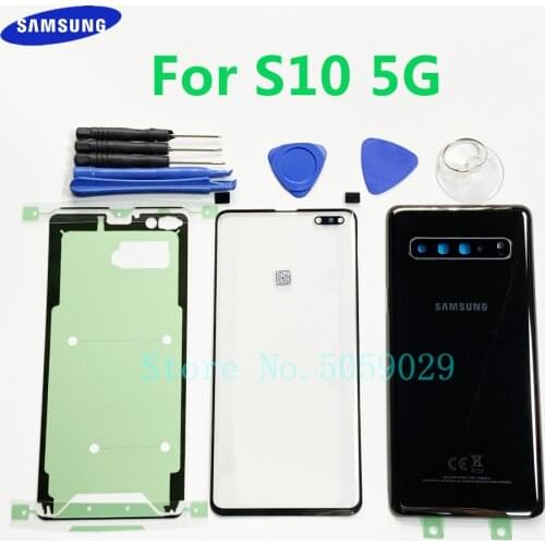 Original Front Screen Glass Lens For Samsung Galaxy S10 5G Version G9770 G977F G977B Rear Battery Cover Door Back Housing + Tool