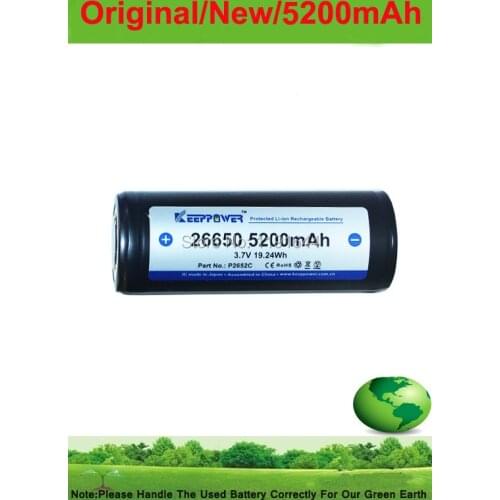 1PCS Original Keeppower 3.7V ICR 26650 5200mah PROTECTED battery+Free shipping