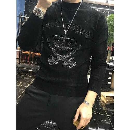 2021Autumn Mens High Quality FashionHot Drilling Crown O Collar Comfortable Slim Sweater