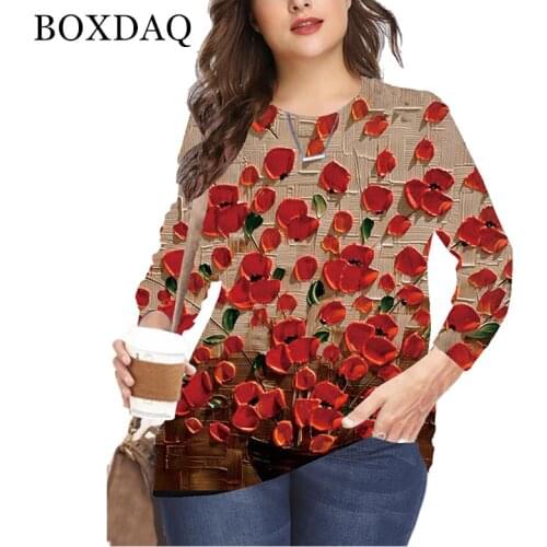 Autumn Winter Women Painting Print T Shirt Casual Long Sleeve Lady Cotton Tshirts Fashion Street Harajuku Plus Size Tops 5XL 6XL