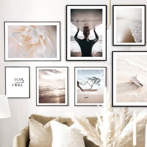 Pastel Color Beach Surf Girl Flower Shell Wall Art Canvas Painting Nordic Posters And Prints Wall Pictures For Living Room Decor