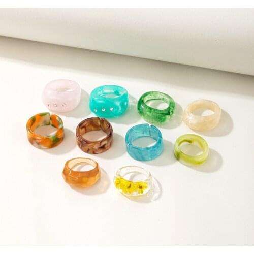 Plastic Ring for Women Jewelry Resin Rings Bijoux Femme Chunky Colorful Rhinestones Transparent Acrylic Party Gifts Ringen