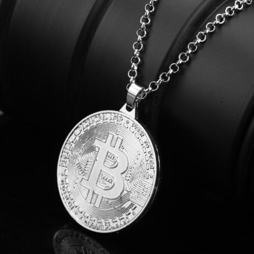 Gold Plated Bitcoin Coin Pendant Necklace Collectible Coin Art Collection Gift Physical Metal Antique Imitation Home Decor