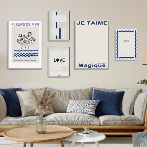 Simple modern Nordic blue minimalist wind abstract geometric line mural poster picture printing porch decorative painting