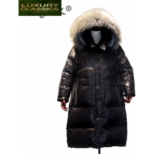 Womens 2021 Down Winter Jacket + Raccoon Fur Hooded Korean Warm Long Duck Down Coat Female Jacket Ladies Overcoat LW1238