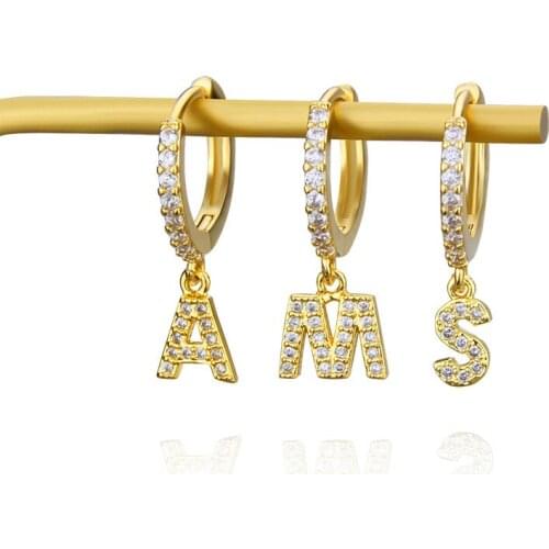 Luxury Cubic Zircon 26 Initials A-Z Letters Earrings Charming Gold Alphabet Huggies Hoop Earings for Women Female Name Jewelry