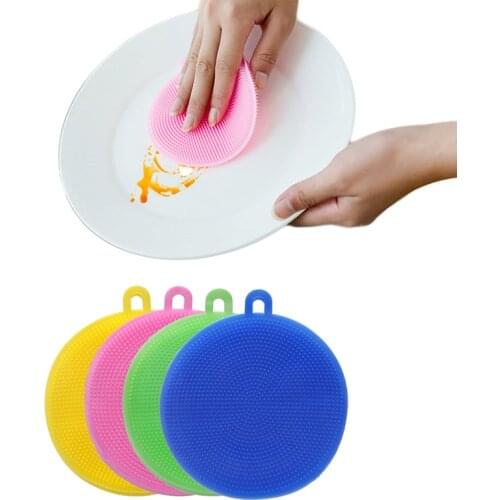 2 PCS Decontamination Silicone Dishwashing Brush Kitchen Cloth Non Stick Oil Vegetable and Fruit Dishwashing, Random Color