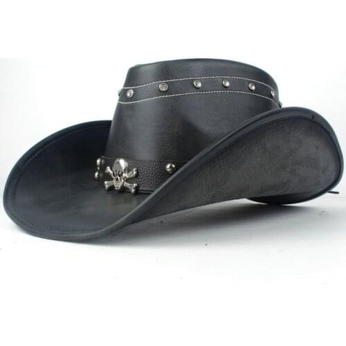 100% Leather Men Women Black Western Cowboy Hat Wide Brim Hat Outdoor Sombrero Hombre Cowgirl Hat