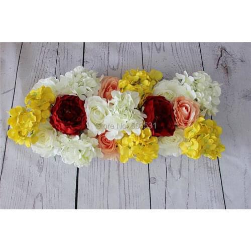 SPR yellow style wedding small road lead arch flower wall stage backdrop wholesale artificial flower table centerpiece