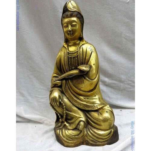 12" China gilt bronze carved as one wishes Kwan-yin buddha Sculpture Statue