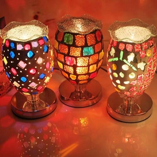 Plug wedding oil table lamp Color glass sheet combination table lamp complex antique mosaic burnerDF86