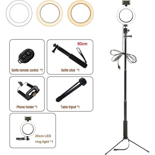 8 Inch Photography LED Light Tripod Ring Lamp Set Youtube Video Live Photo Studio Selfie Stick Make Up Light with Phone
