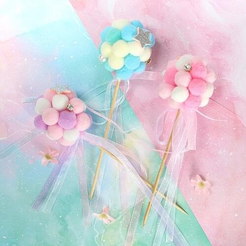 3 colors Mini Balls Blue Pink Purple With Bowknot Cake Topper Cupcake Toppers For Baby Shower Party Decoration