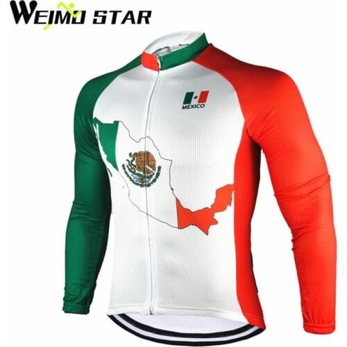 Weimostar Mexico Cycling Jersey Long Sleeve Men Autumn Bike Jersey Jacket Maillot Ciclismo Breathable Bicycle Cycling Clothing