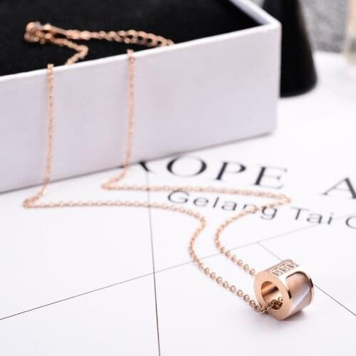 YUN RUO Fashion Brand Woman Jewelry Rose Gold Silver Color Natural Shell Zircon CZ Inlay Necklace 316 L Stainless Steel Jewelry