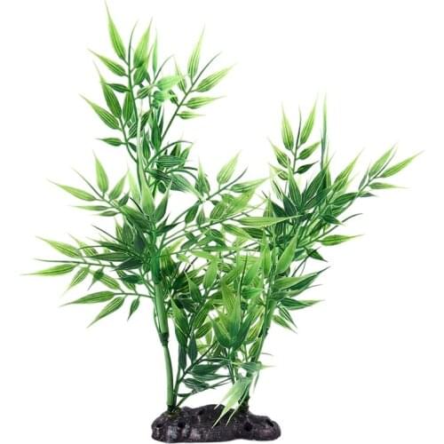 Green Bamboo Leaves Shaped Decorative Artificial Grass for Aquarium Fish Tank