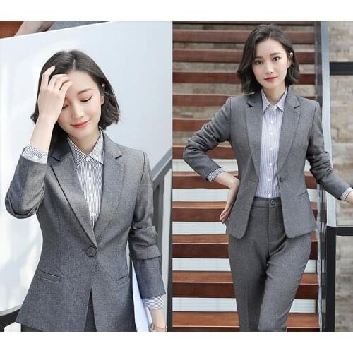 Women pant suit Gray Office work clothes Formal Business suit Spring OL Slim
