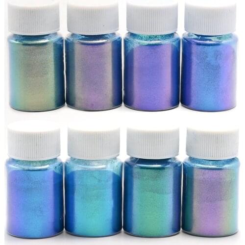 1Bottle 8Colors Laser Chameleon Pigment Nail Art Pearl Powder Pearlescent Mica Epoxy Chrome Resin Mineral Soap Makeup Dust Te#76