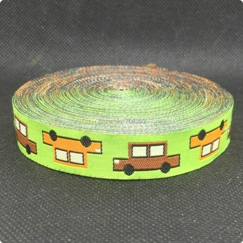 2014 NEW wholesale 5/8'' (16mmx10yards) Woven Jacquard Ribbon Green car Cartoon ribbon kt2014042202