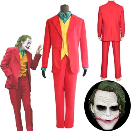 2019 Joker Origin Movie Cosplay Joaquin Phoenix Arthur Fleck Costume The Joker Uniform Red Suit Halloween uniform set