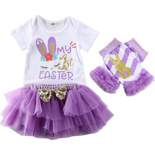 2020 My 1st Easter Newborn Baby Girl Clothes Short Sleeve Tops Bodysuit Tutu Skirt Summer Infant Girls Outfits 4PCS Set 0-12M