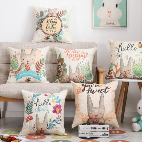 45*45CM Happy Easter decorations For Home Decor Pillows Cartoon Rabbit Eggs Cotton Sofa Pillow Cases Cushion Cover