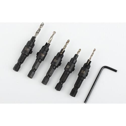 5pcs 1Set Countersink Drill Woodworking Drill Bit Set Drilling Holes For Screw Sizes #5 #6 #8 #10 #12