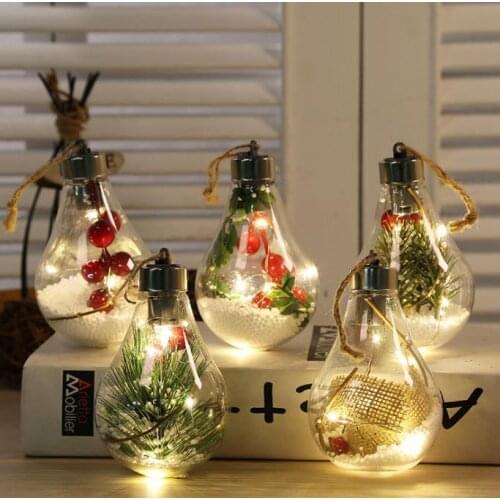 5 styles LED transparent Christmas ball Christmas decorations Christmas tree decorations hanging plastic bulb ball 7*7*11cm SN