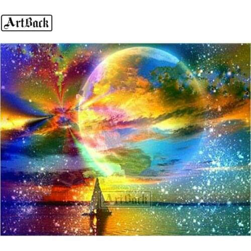 5d diy diamond painting planet landscape full square sailboat color landscape 3d diamond mosaic handmade diamond embroidery set