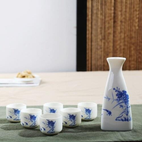 Antique household liquor separator ceramic Chinese Japanese sake wineware triangle white wine pot bottle cup set