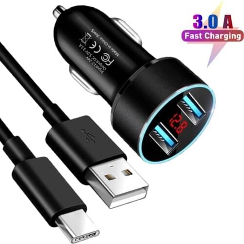 Car USB Charger For Samsung A51 A71 A41 A31 M31S A21S S8 S9 S10 S20 S21 Plus Fast Charging 3.1A Phone Charger USB Type C Cable